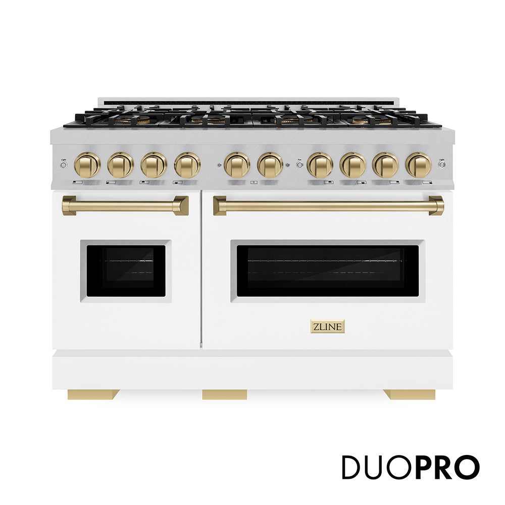 ZLINE Autograph Edition 48 in. 6.7 cu. ft. Classic Dual Fuel Range with 8 Burner DuoPro™ Cooktop and Dual Ovens in Stainless Steel and Champagne Bronze Accents (PCDRZ-48-CB)