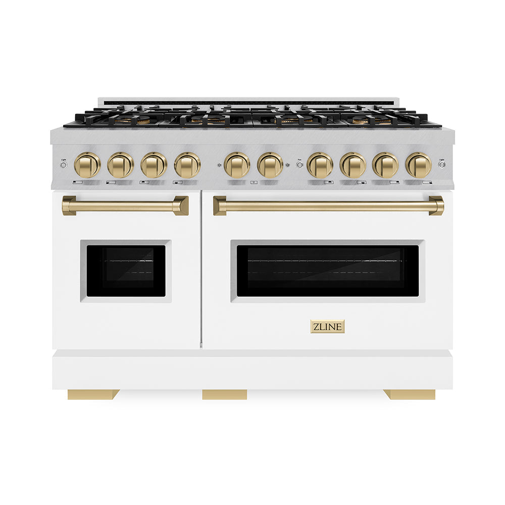 ZLINE Autograph Edition 48 in. 6.7 cu. ft. Classic Dual Fuel Range with 8 Burner DuoPro™ Cooktop and Dual Ovens in Stainless Steel and Champagne Bronze Accents (PCDRZ-48-CB)
