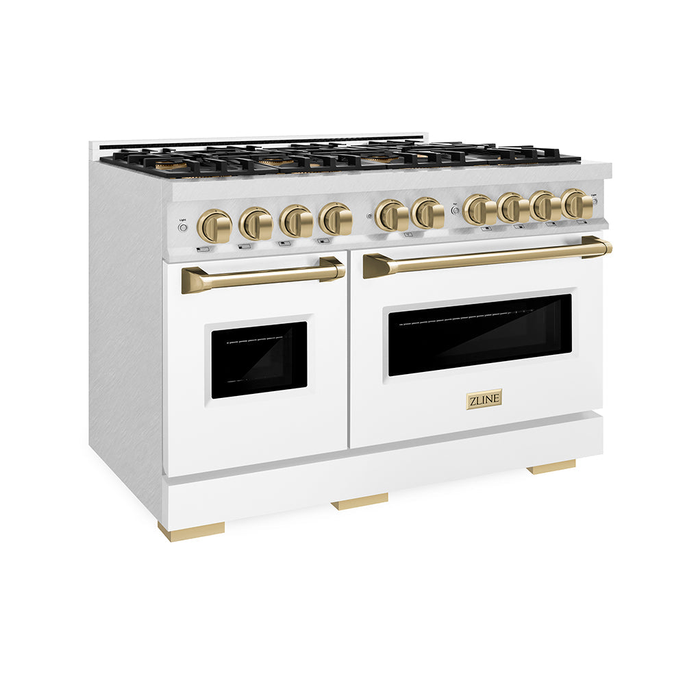 ZLINE Autograph Edition 48 in. 6.7 cu. ft. Classic Dual Fuel Range with 8 Burner DuoPro™ Cooktop and Dual Ovens in Stainless Steel and Champagne Bronze Accents (PCDRZ-48-CB)