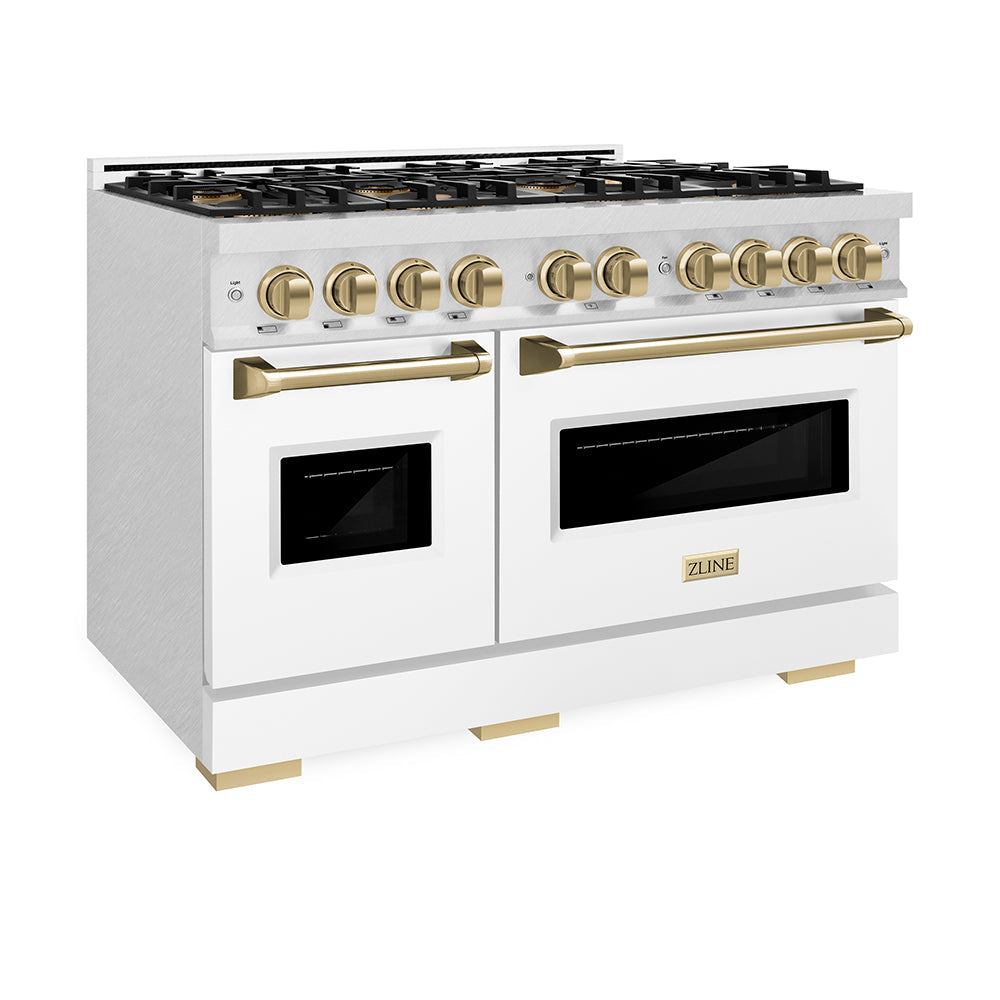 ZLINE Autograph Edition 48 in. 6.7 cu. ft. Classic Dual Fuel Range with 8 Burner DuoPro™ Cooktop and Dual Ovens in Stainless Steel and Champagne Bronze Accents (PCDRZ-48-CB)