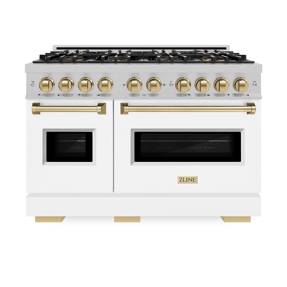 ZLINE Autograph Edition 48 in. 6.7 cu. ft. Classic Dual Fuel Range with 8 Burner DuoPro™ Cooktop and Dual Ovens in Stainless Steel and Champagne Bronze Accents (PCDRZ-48-CB)