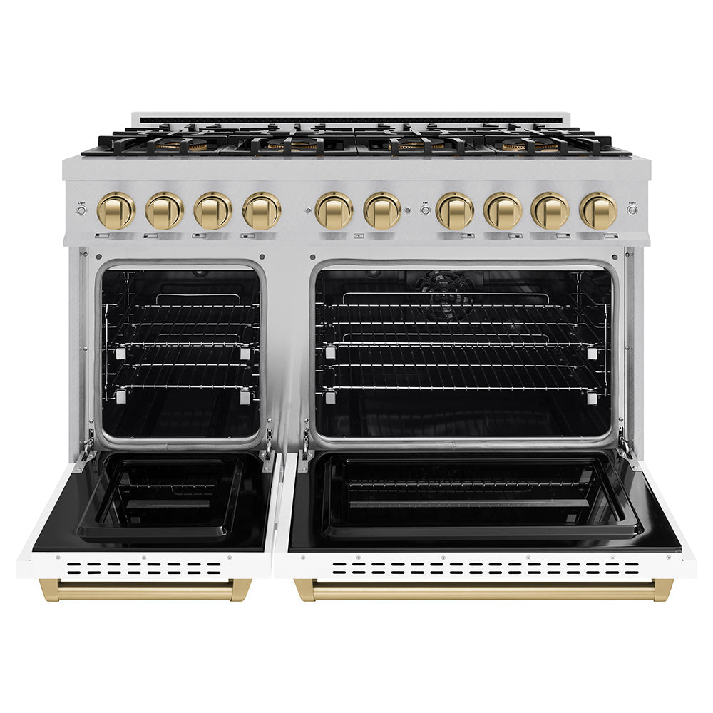 ZLINE Autograph Edition 48 in. 6.7 cu. ft. Classic Dual Fuel Range with 8 Burner DuoPro™ Cooktop and Dual Ovens in Stainless Steel and Champagne Bronze Accents (PCDRZ-48-CB)