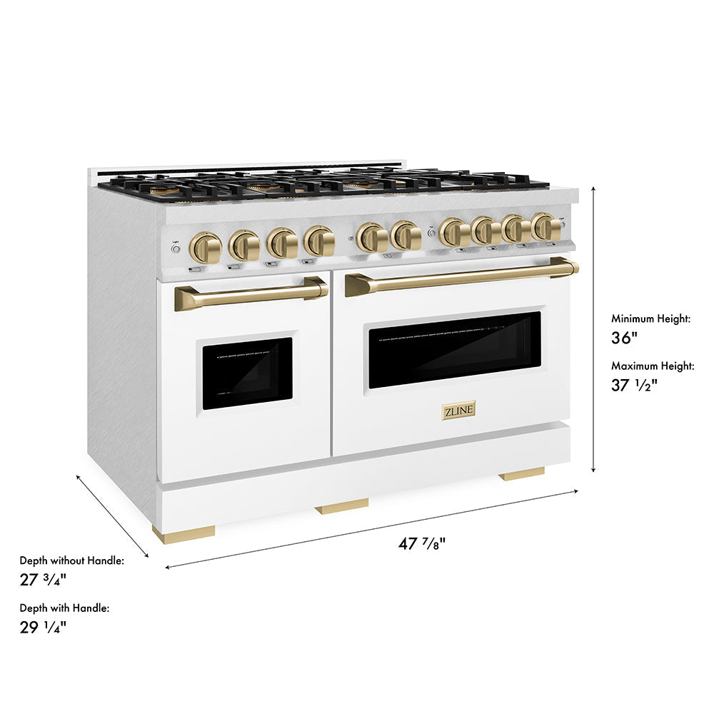 ZLINE Autograph Edition 48 in. 6.7 cu. ft. Classic Dual Fuel Range with 8 Burner DuoPro™ Cooktop and Dual Ovens in Stainless Steel and Champagne Bronze Accents (PCDRZ-48-CB)