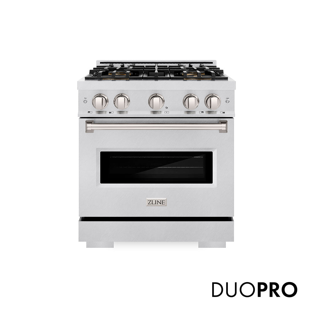 ZLINE 30 in. 4.2 cu. ft. Classic Gas Range with 4 Burner DuoPro™ Cooktop and Convection Gas Oven in Satin Stainless Steel (PCGRS-30)