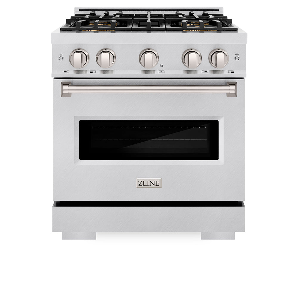 ZLINE 30 in. 4.2 cu. ft. Classic Gas Range with 4 Burner DuoPro™ Cooktop and Convection Gas Oven in Satin Stainless Steel (PCGRS-30)