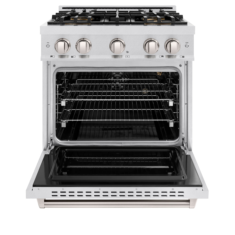 ZLINE 30 in. 4.2 cu. ft. Classic Gas Range with 4 Burner DuoPro™ Cooktop and Convection Gas Oven in Satin Stainless Steel (PCGRS-30)