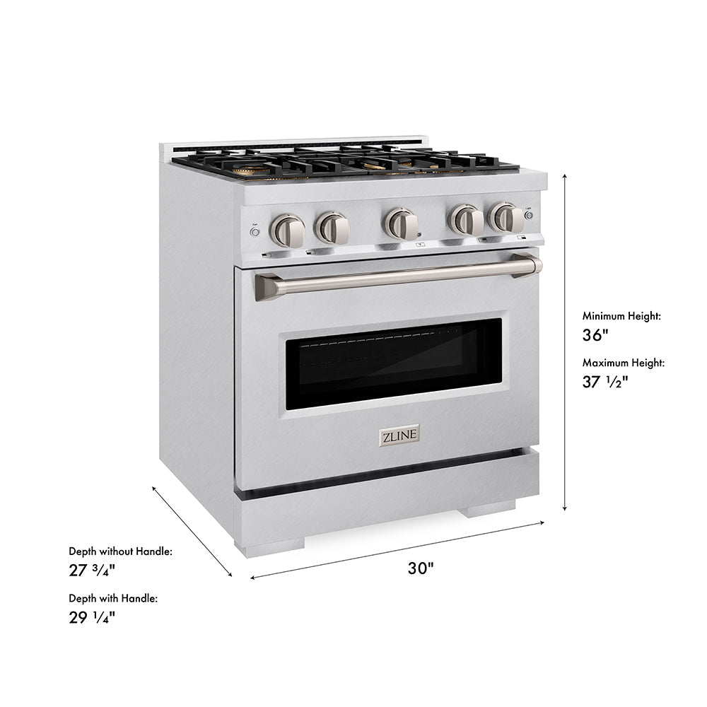 ZLINE 30 in. 4.2 cu. ft. Classic Gas Range with 4 Burner DuoPro™ Cooktop and Convection Gas Oven in Satin Stainless Steel (PCGRS-30)