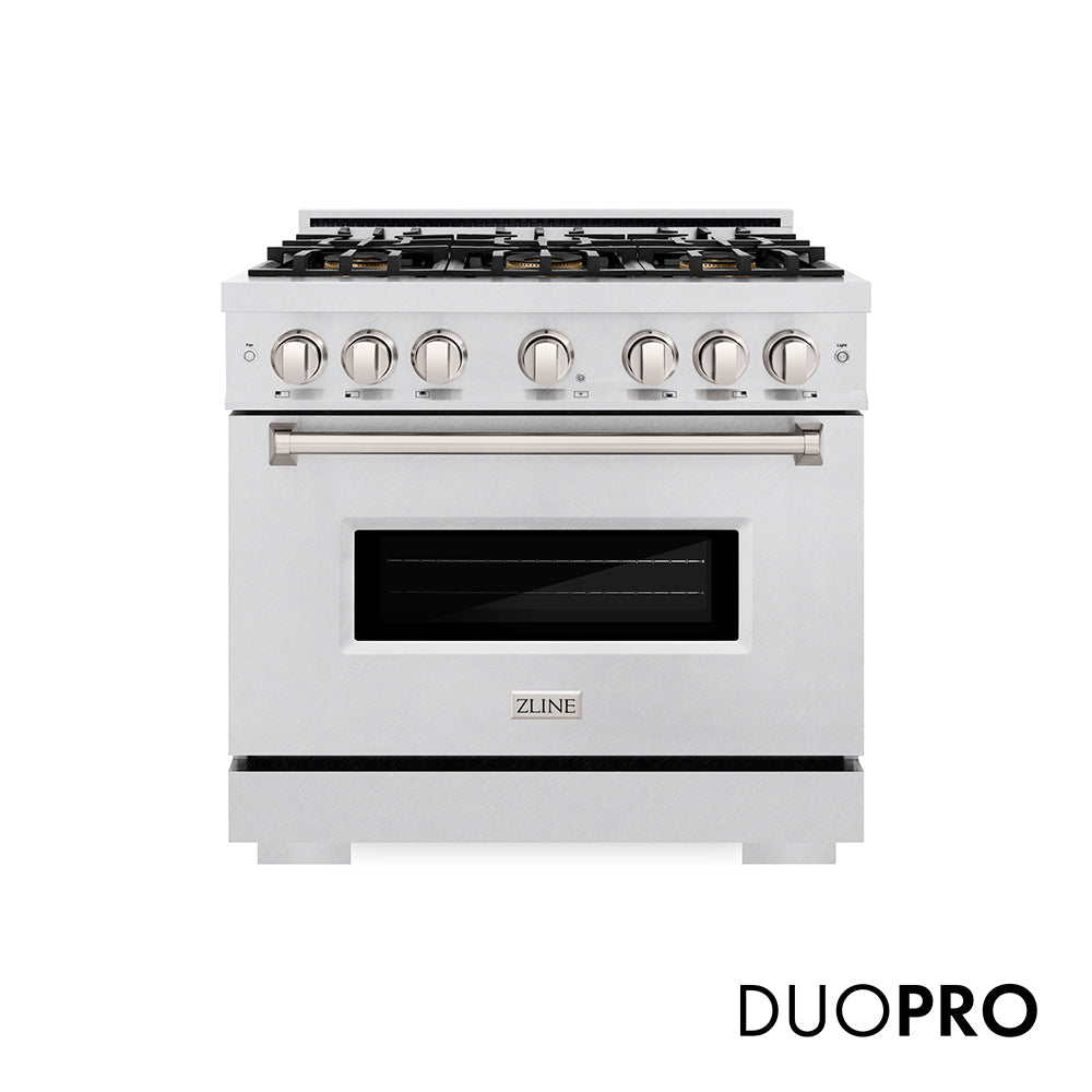 ZLINE 36 in. 5.2 cu. ft. Classic Gas Range with 6 Burner DuoPro™ Cooktop and Convection Gas Oven in Satin Stainless Steel (PCGRS-36)