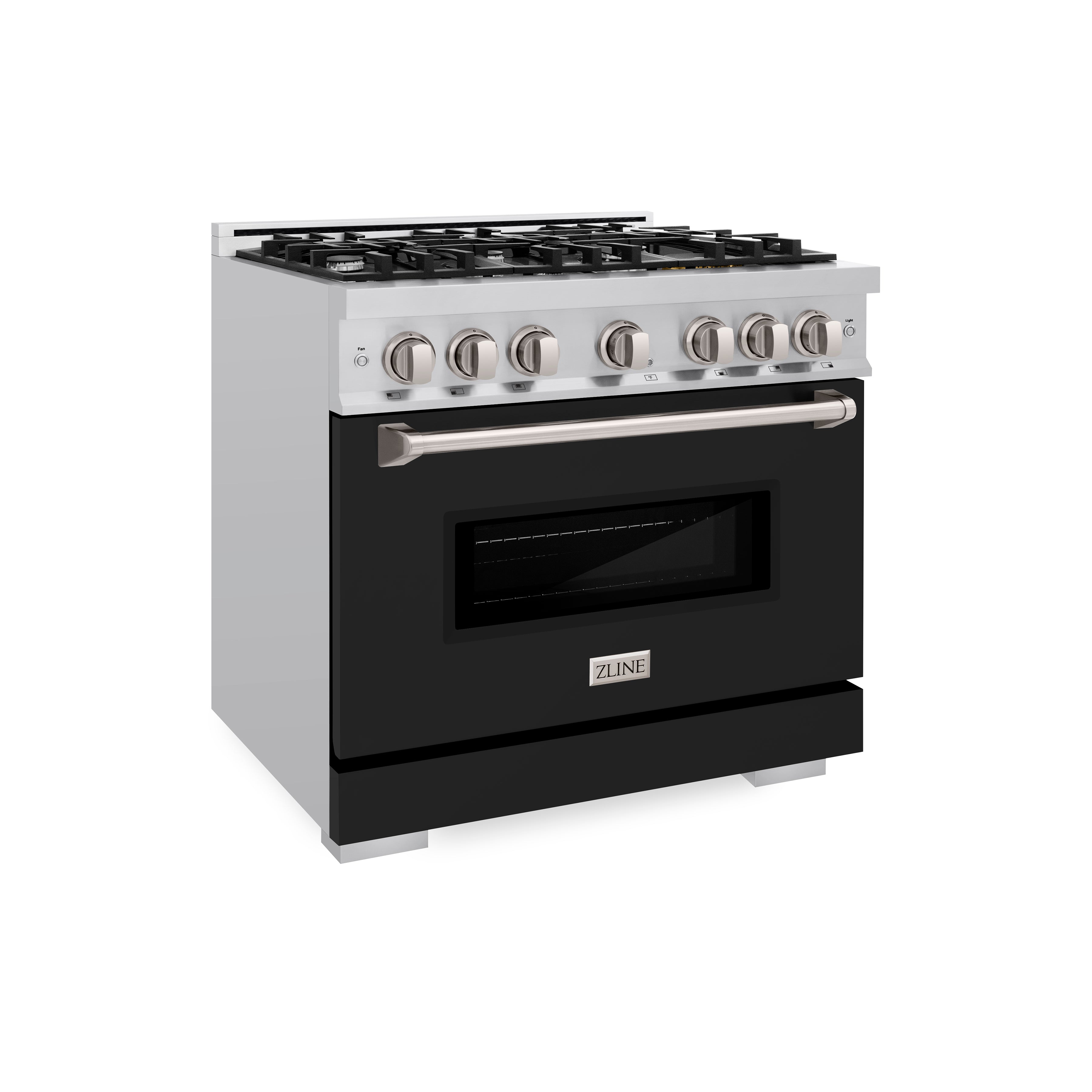 ZLINE 36 in. 5.2 cu. ft. Classic Gas Range with 6 Burner Cooktop and Convection Gas Oven in Stainless Steel with Black Matte Door (CGR-BLM-36)