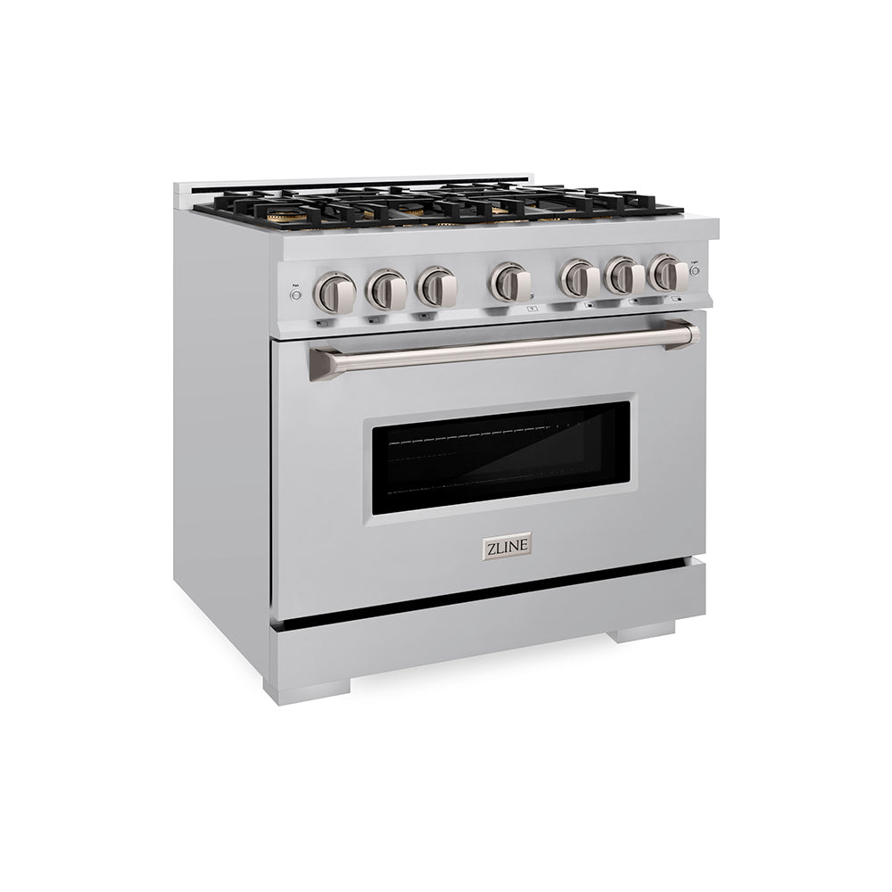 ZLINE 36 in. 5.2 cu. ft. Classic Dual Fuel Range with 6 Burner DuoPro™ Cooktop and Electric Convection Oven in Satin Stainless Steel (PCDRS-36)