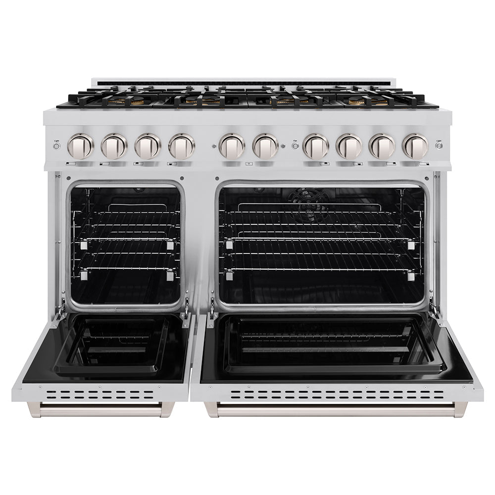 ZLINE 48 in. 6.7 cu. ft. Classic Dual Fuel Range with 8 Burner DuoPro™ Cooktop and Dual Ovens in Satin Stainless Steel with White Matte Doors (PCDRS-WM-48)