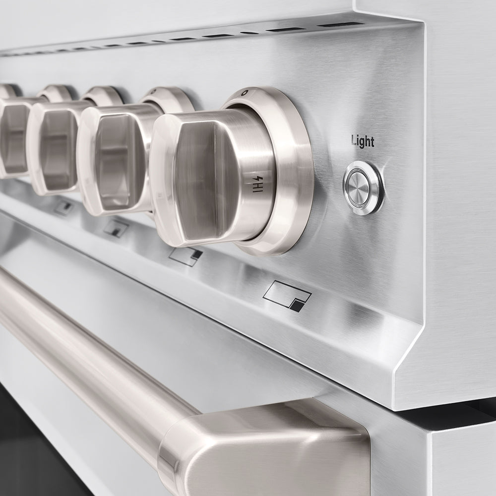 ZLINE 48 in. 6.7 cu. ft. Classic Dual Fuel Range with 8 Burner DuoPro™ Cooktop and Dual Ovens in Satin Stainless Steel with White Matte Doors (PCDRS-WM-48)