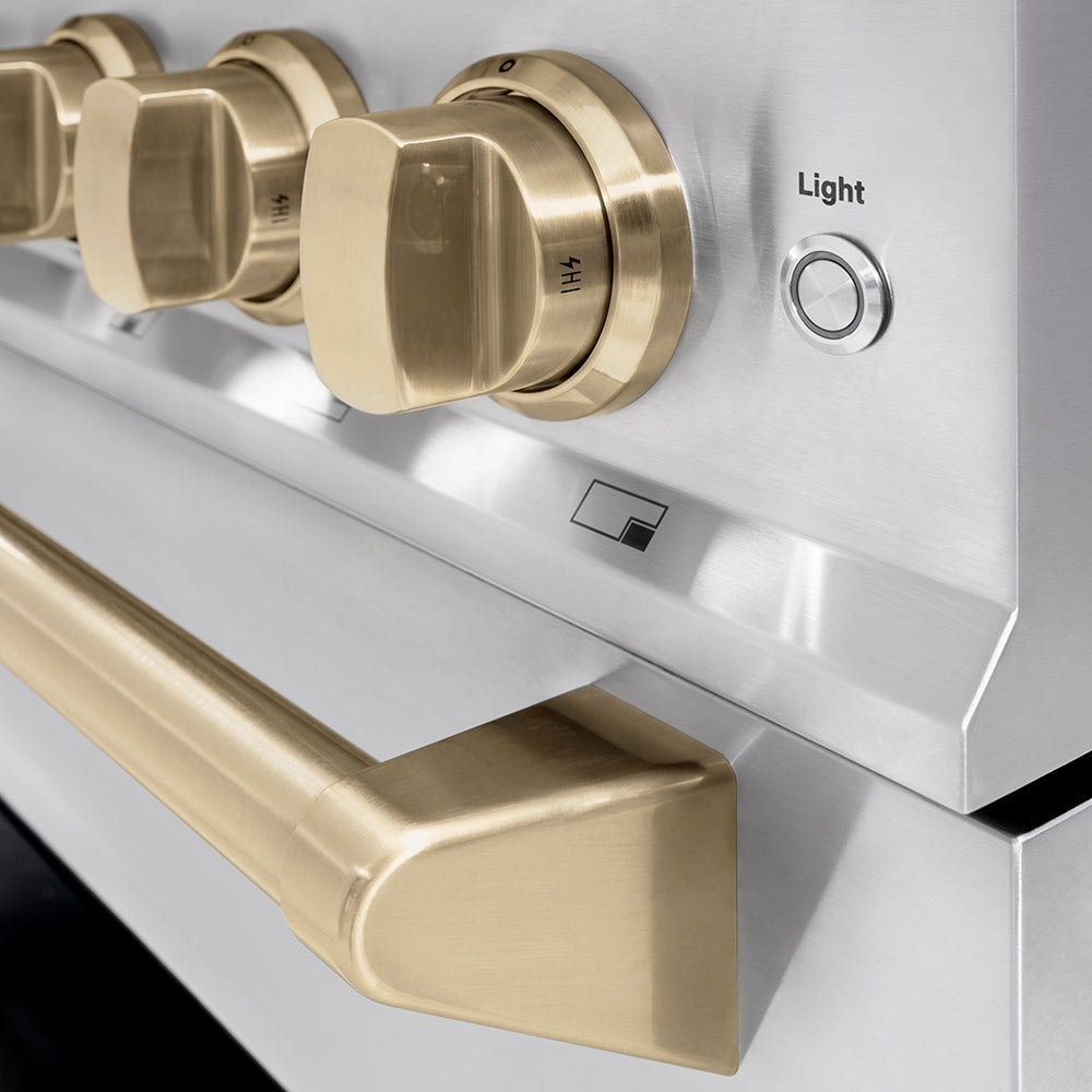 ZLINE Autograph Edition 36 in. 5.2 cu. ft. Classic Dual Fuel Range with 6 Burner DuoPro™ Cooktop and Electric Convection Oven in Satin Stainless Steel and Champagne Bronze Accents (PCDRSZ-36-CB)