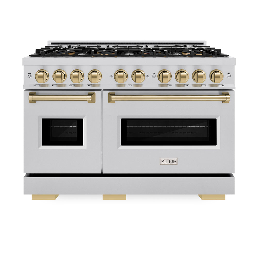 ZLINE Autograph Edition 48 in. 6.7 cu. ft. Classic Dual Fuel Range with 8 Burner DuoPro™ Cooktop and Dual Ovens in Stainless Steel and Champagne Bronze Accents (PCDRZ-48-CB)