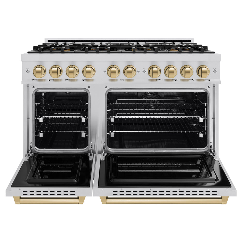 ZLINE Autograph Edition 48 in. 6.7 cu. ft. Classic Dual Fuel Range with 8 Burner DuoPro™ Cooktop and Dual Ovens in Stainless Steel and Champagne Bronze Accents (PCDRZ-48-CB)