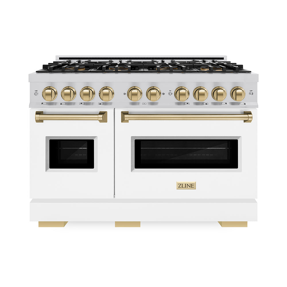 ZLINE Autograph Edition 48 in. 6.7 cu. ft. Classic Dual Fuel Range with 8 Burner DuoPro™ Cooktop and Dual Ovens in Stainless Steel and Champagne Bronze Accents (PCDRZ-48-CB)