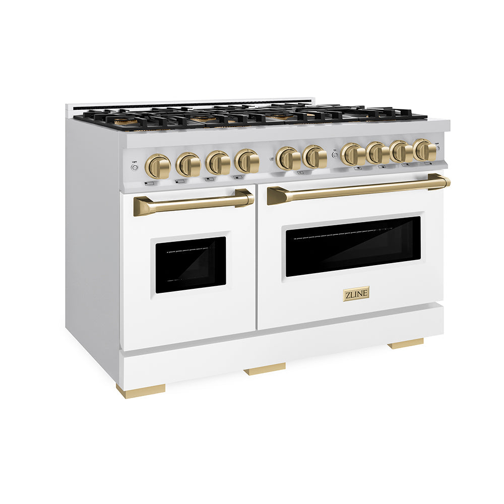 ZLINE Autograph Edition 48 in. 6.7 cu. ft. Classic Dual Fuel Range with 8 Burner DuoPro™ Cooktop and Dual Ovens in Stainless Steel and Champagne Bronze Accents (PCDRZ-48-CB)