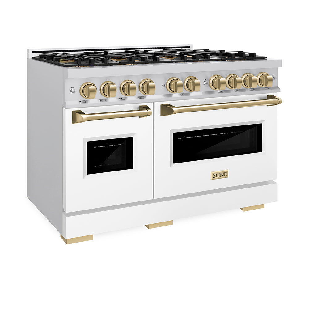 ZLINE Autograph Edition 48 in. 6.7 cu. ft. Classic Dual Fuel Range with 8 Burner DuoPro™ Cooktop and Dual Ovens in Stainless Steel and Champagne Bronze Accents (PCDRZ-48-CB)