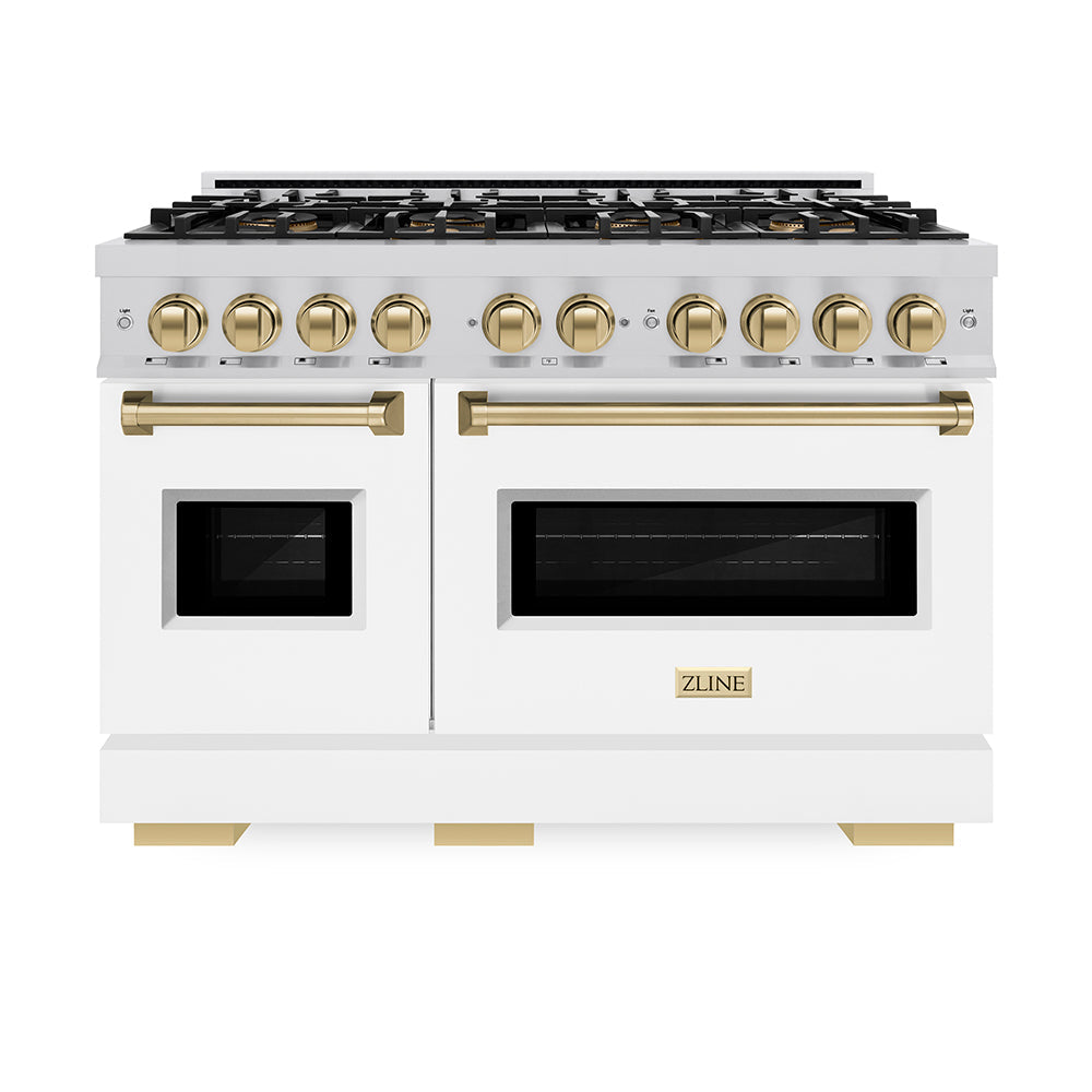 ZLINE Autograph Edition 48 in. 6.7 cu. ft. Classic Dual Fuel Range with 8 Burner DuoPro™ Cooktop and Dual Ovens in Stainless Steel and Champagne Bronze Accents (PCDRZ-48-CB)