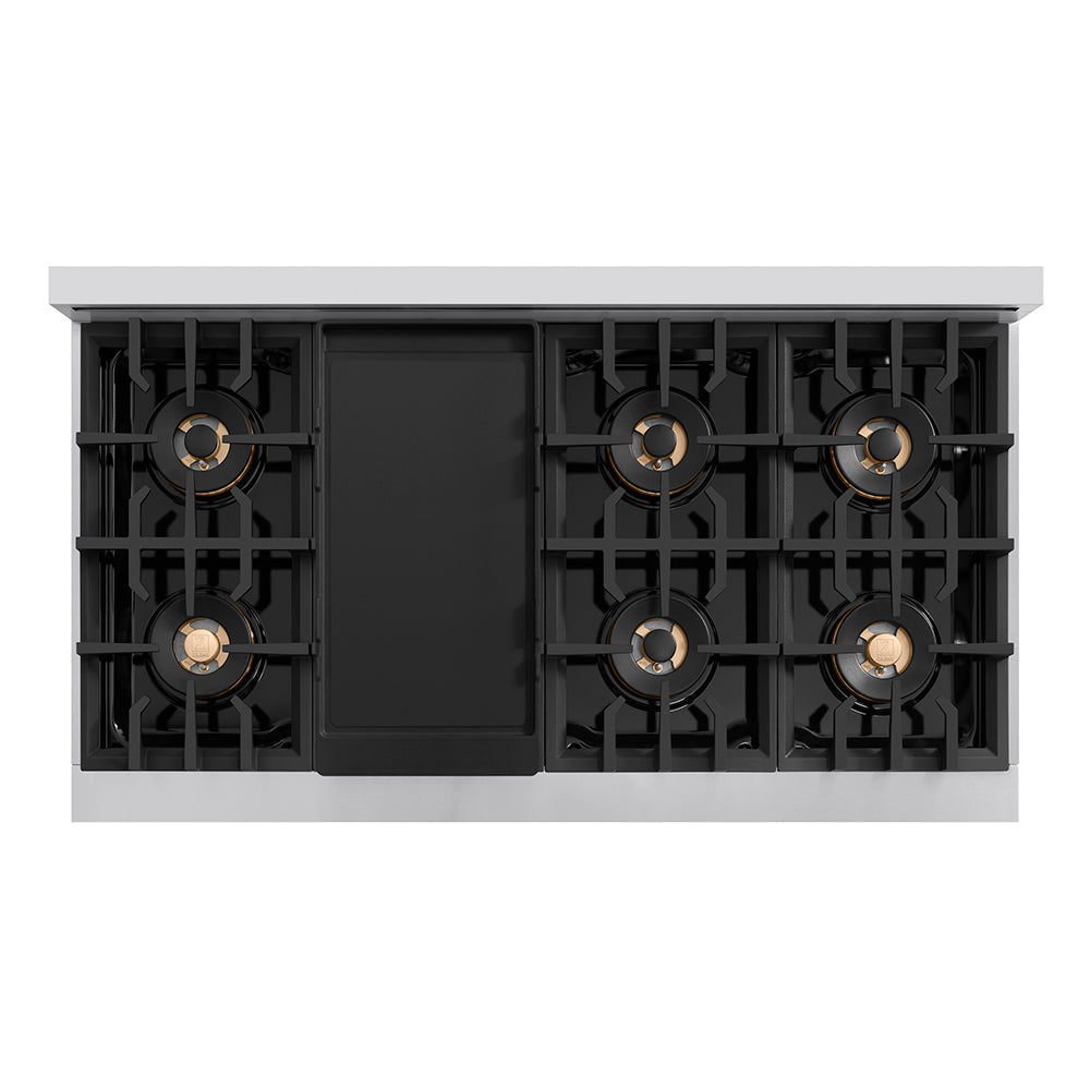 ZLINE Autograph Edition 48 in. 6.7 cu. ft. Classic Dual Fuel Range with 8 Burner DuoPro™ Cooktop and Dual Ovens in Stainless Steel and Champagne Bronze Accents (PCDRZ-48-CB)