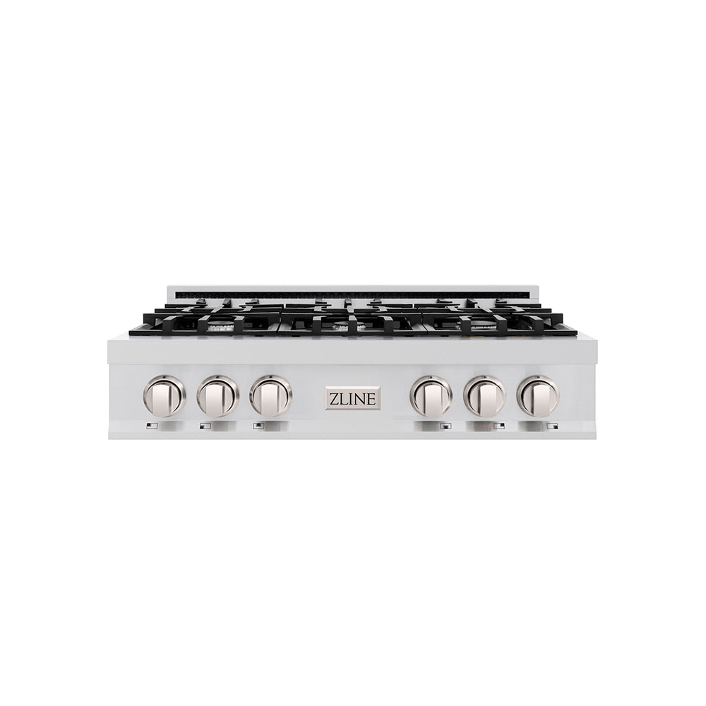 ZLINE 36 in. Classic Gas Rangetop with 6 Burners and Porcelain Cooktop in Stainless Steel with Griddle (RT-GR-36)