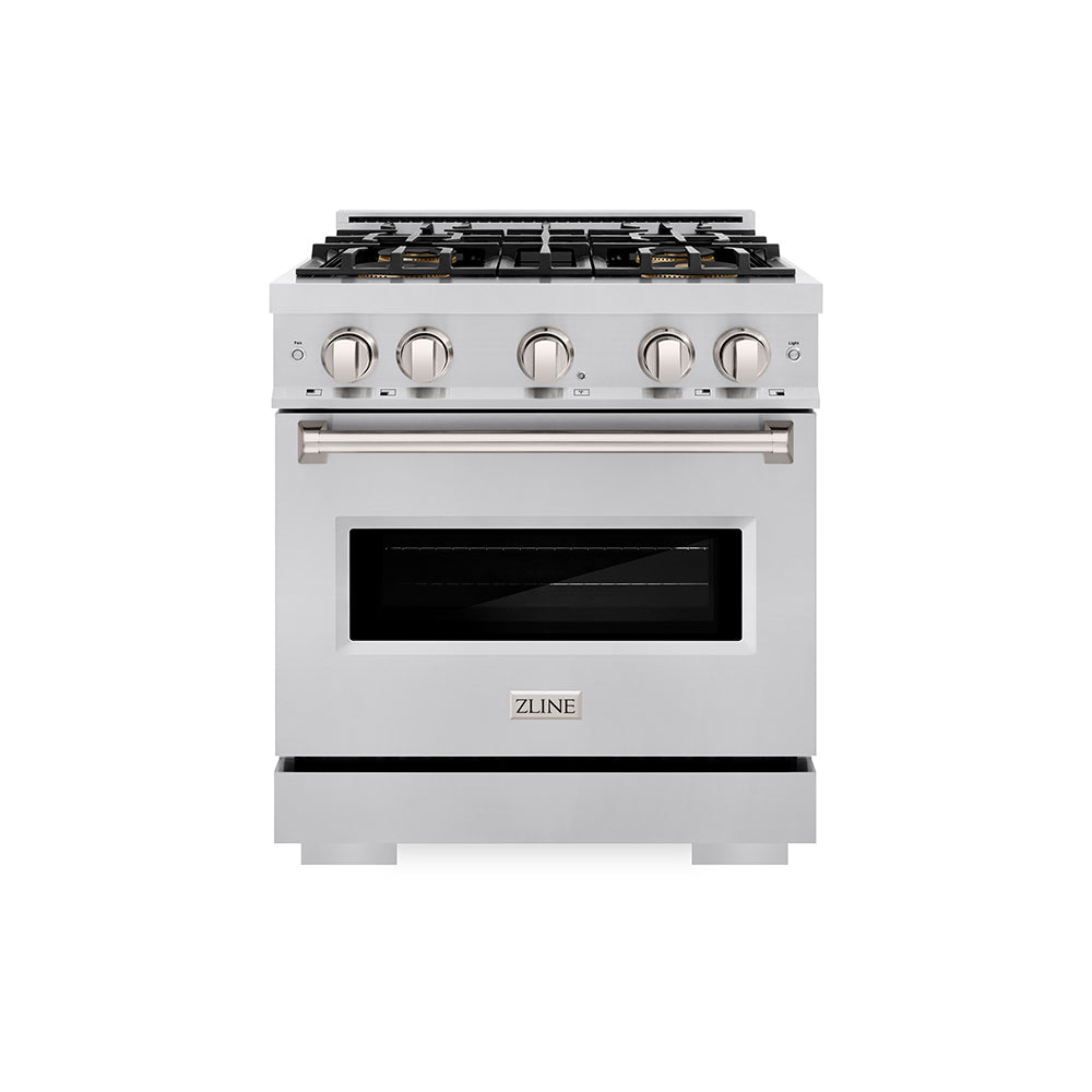 ZLINE 30 in. 4.2 cu. ft. Classic Gas Range with 4 Burner DuoPro™ Cooktop and Convection Gas Oven in Satin Stainless Steel (PCGRS-30)