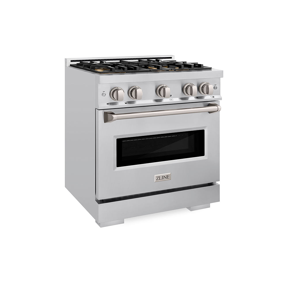 ZLINE 30 in. 4.2 cu. ft. Classic Gas Range with 4 Burner DuoPro™ Cooktop and Convection Gas Oven in Satin Stainless Steel (PCGRS-30)