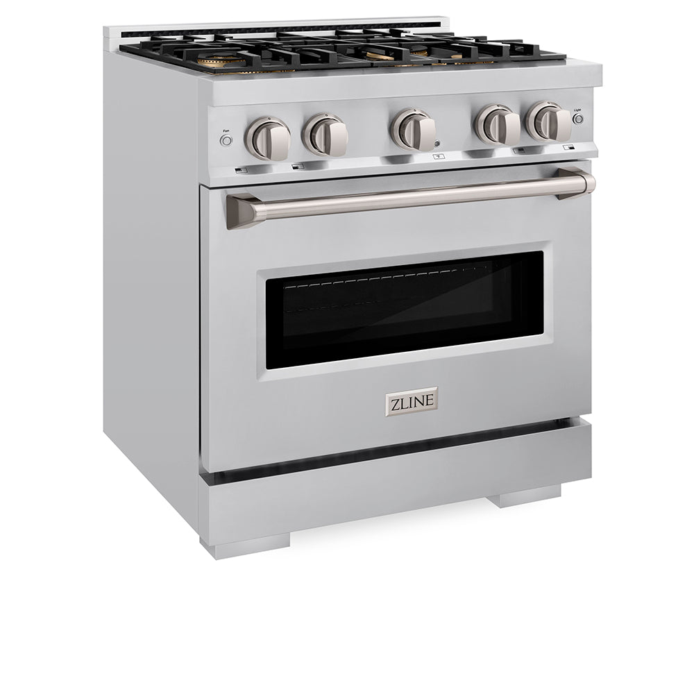 ZLINE 30 in. 4.2 cu. ft. Classic Gas Range with 4 Burner DuoPro™ Cooktop and Convection Gas Oven in Satin Stainless Steel (PCGRS-30)