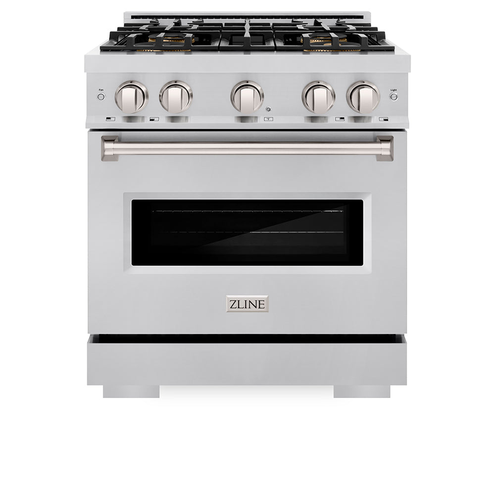 ZLINE 30 in. 4.2 cu. ft. Classic Gas Range with 4 Burner DuoPro™ Cooktop and Convection Gas Oven in Satin Stainless Steel (PCGRS-30)