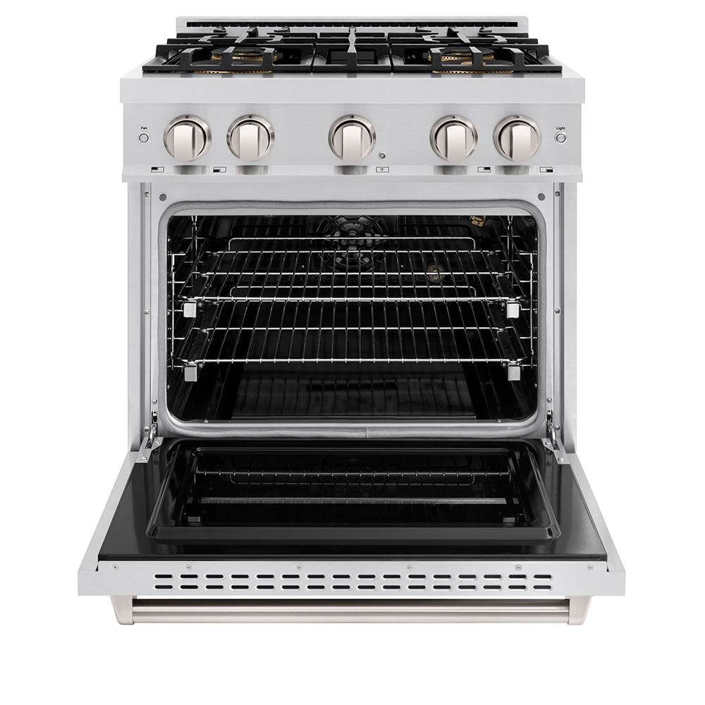 ZLINE 30 in. 4.2 cu. ft. Classic Gas Range with 4 Burner DuoPro™ Cooktop and Convection Gas Oven in Satin Stainless Steel (PCGRS-30)