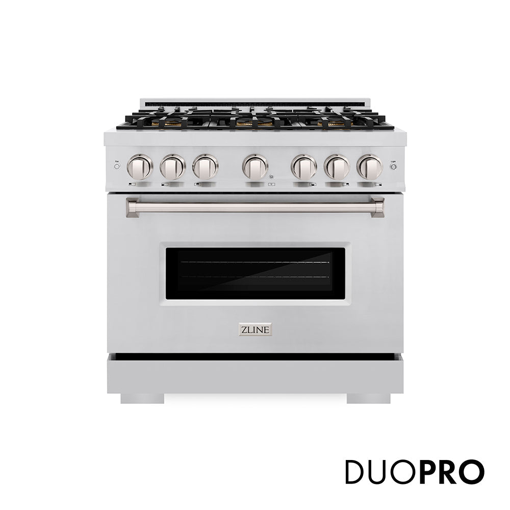 ZLINE 36 in. 5.2 cu. ft. Classic Gas Range with 6 Burner DuoPro™ Cooktop and Convection Gas Oven in Satin Stainless Steel (PCGRS-36)