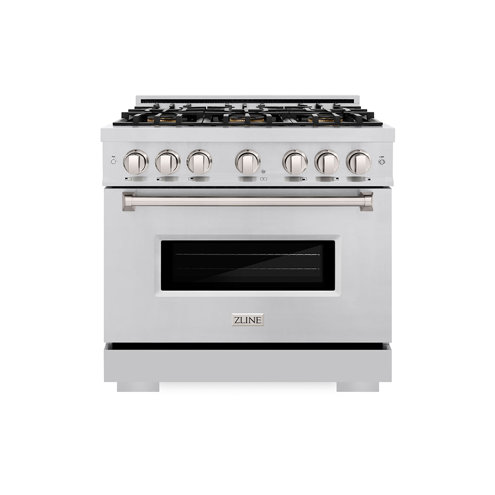 ZLINE 36 in. 5.2 cu. ft. Classic Gas Range with 6 Burner DuoPro™ Cooktop and Convection Gas Oven in Satin Stainless Steel (PCGRS-36)