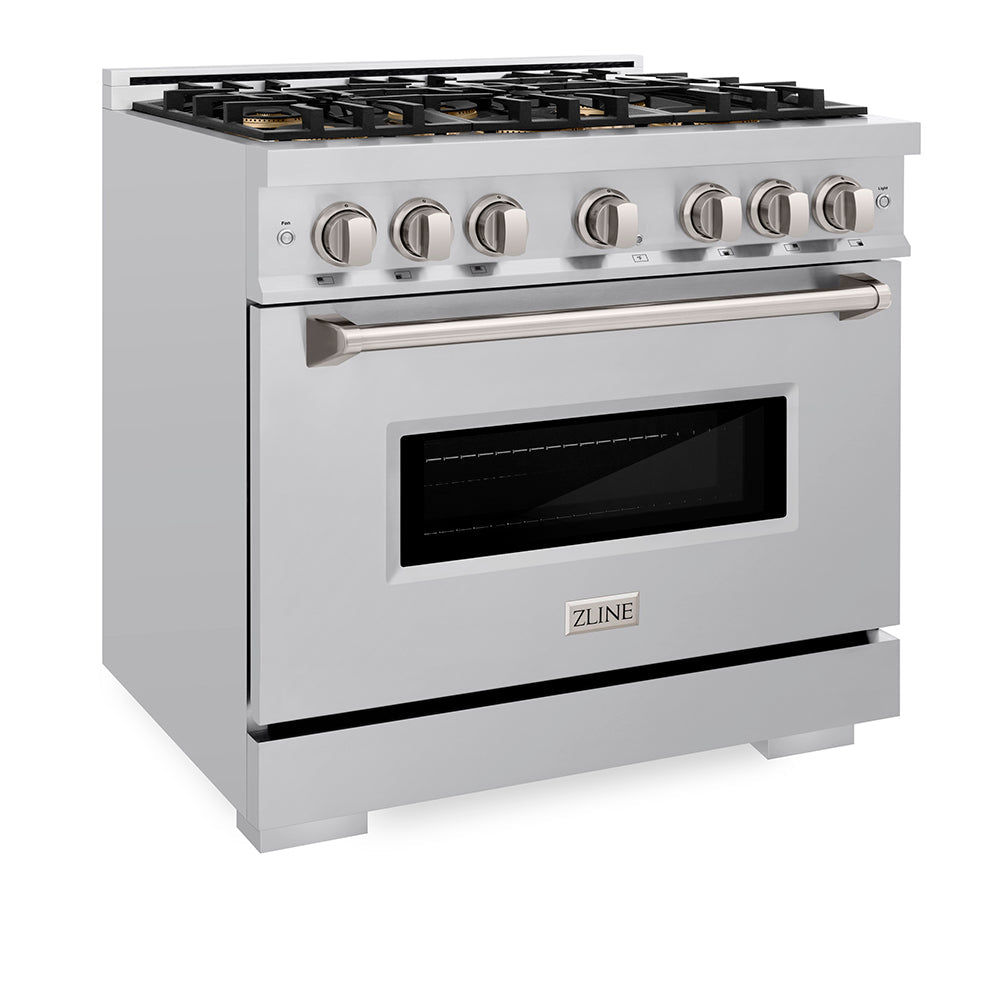 ZLINE 36 in. 5.2 cu. ft. Classic Gas Range with 6 Burner DuoPro™ Cooktop and Convection Gas Oven in Satin Stainless Steel (PCGRS-36)