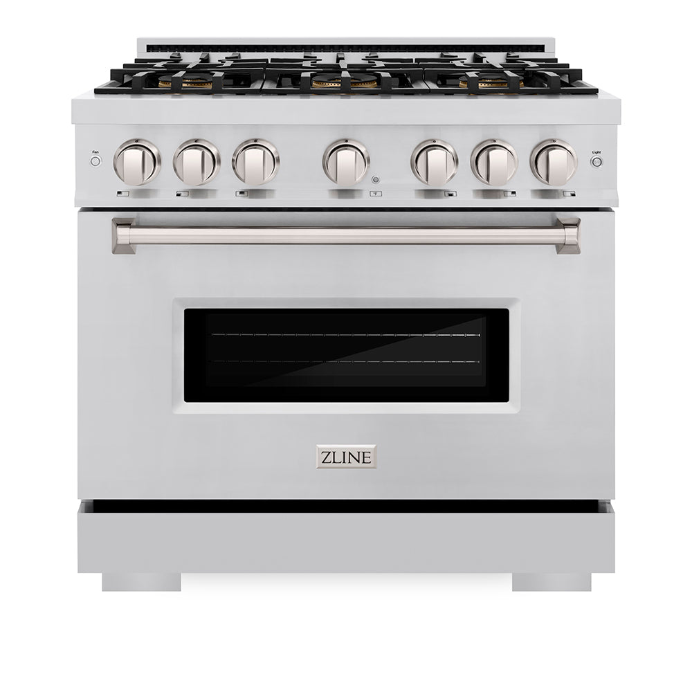 ZLINE 36 in. 5.2 cu. ft. Classic Gas Range with 6 Burner DuoPro™ Cooktop and Convection Gas Oven in Satin Stainless Steel (PCGRS-36)