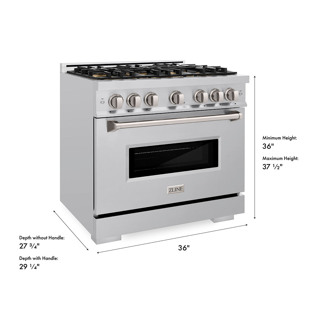 ZLINE 36 in. 5.2 cu. ft. Classic Gas Range with 6 Burner DuoPro™ Cooktop and Convection Gas Oven in Satin Stainless Steel (PCGRS-36)