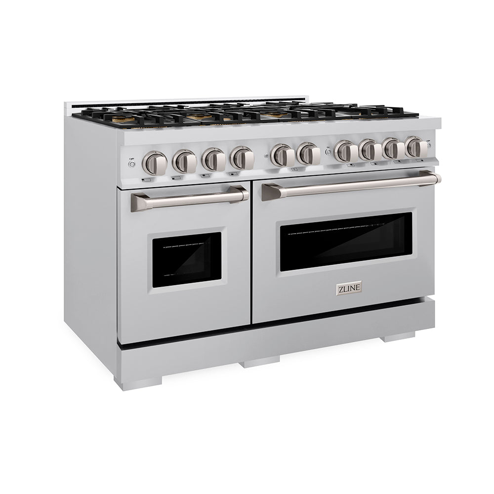 ZLINE 48 in. 6.7 cu. ft. Classic Gas Range with 8 Burner DuoPro™ Cooktop and Dual Ovens in Satin Stainless Steel (PCGRS-48)