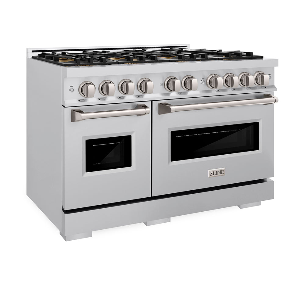 ZLINE 48 in. 6.7 cu. ft. Classic Gas Range with 8 Burner DuoPro™ Cooktop and Dual Ovens in Satin Stainless Steel (PCGRS-48)
