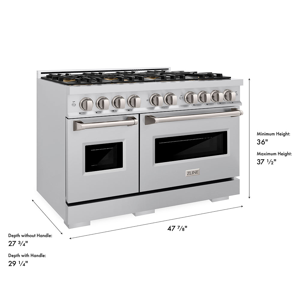 ZLINE 48 in. 6.7 cu. ft. Classic Gas Range with 8 Burner DuoPro™ Cooktop and Dual Ovens in Satin Stainless Steel (PCGRS-48)