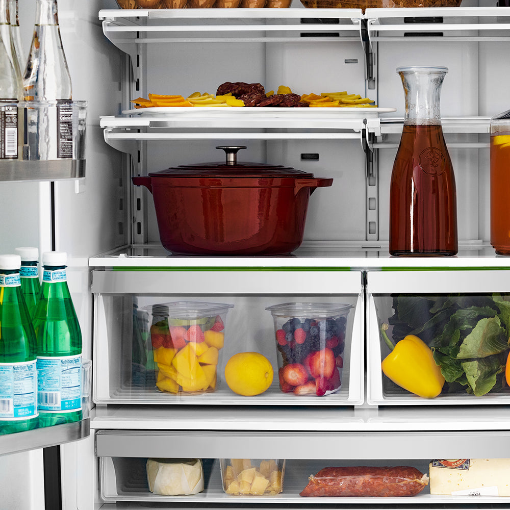ZLINE Autograph Edition 36 in. 22.5 cu. ft. Counter-Depth French Door Refrigerator with Ice Maker in Fingerprint-Resistant Stainless Steel and Polished Nickel Helix Handles (RFMZ-36-KPN)