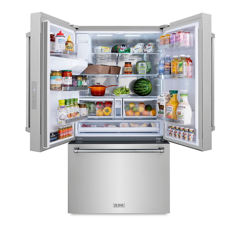ZLINE 36 in. 28.9 cu. ft. Standard-Depth French Door External Water Dispenser Refrigerator with Dual Ice Maker in Fingerprint-Resistant Stainless Steel (RSM-W-36)