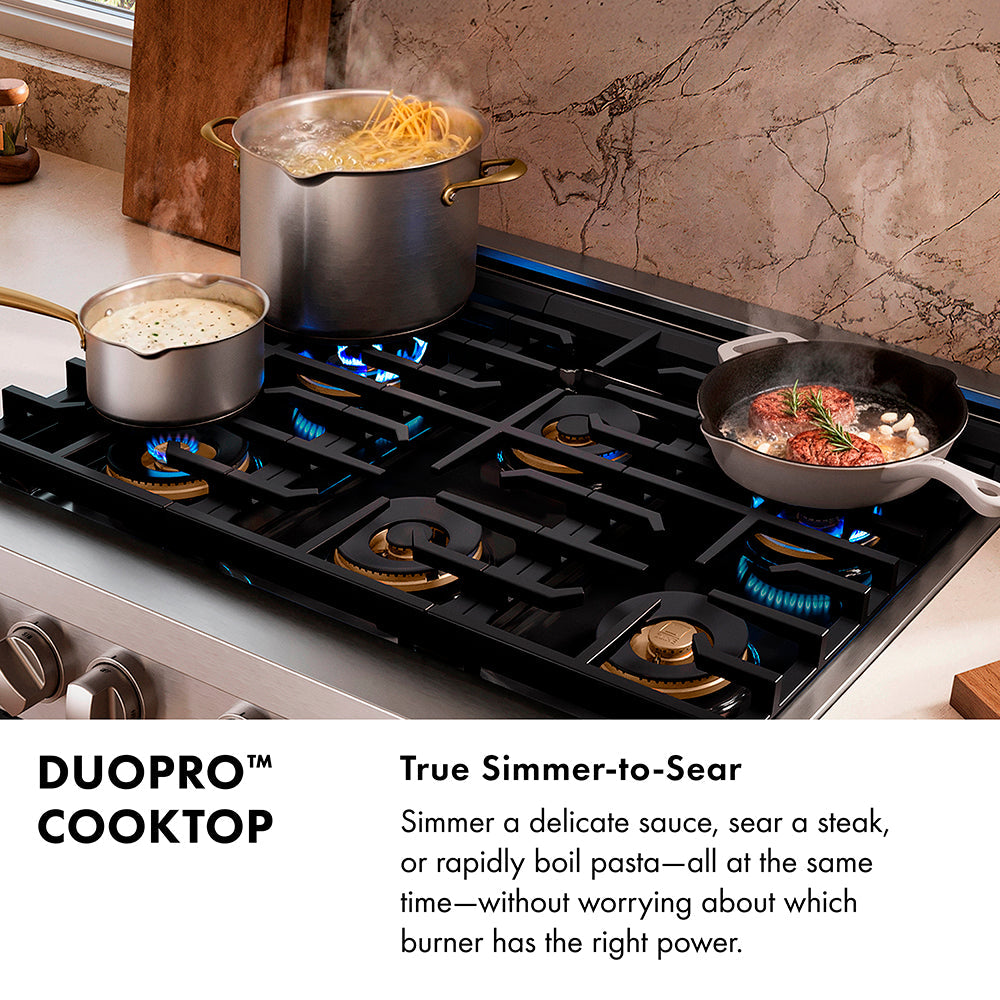 ZLINE Autograph Edition 48 in. 6.7 cu. ft. Classic Dual Fuel Range with 8 Burner DuoPro™ Cooktop and Dual Ovens in Stainless Steel and Champagne Bronze Accents (PCDRZ-48-CB)