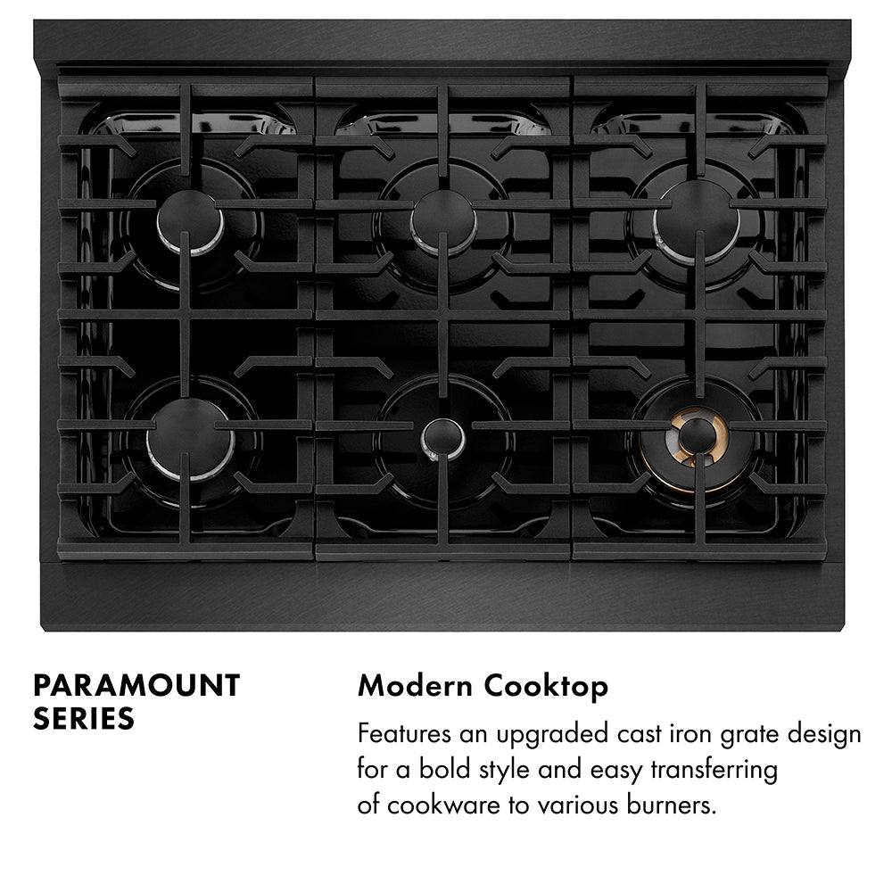 ZLINE 36 in. 5.2 cu. ft. Paramount Dual Fuel Range with 6 Burner Gas Cooktop and Electric Convection Oven in Stainless Steel with Black Matte Door (SDR-BLM-36)