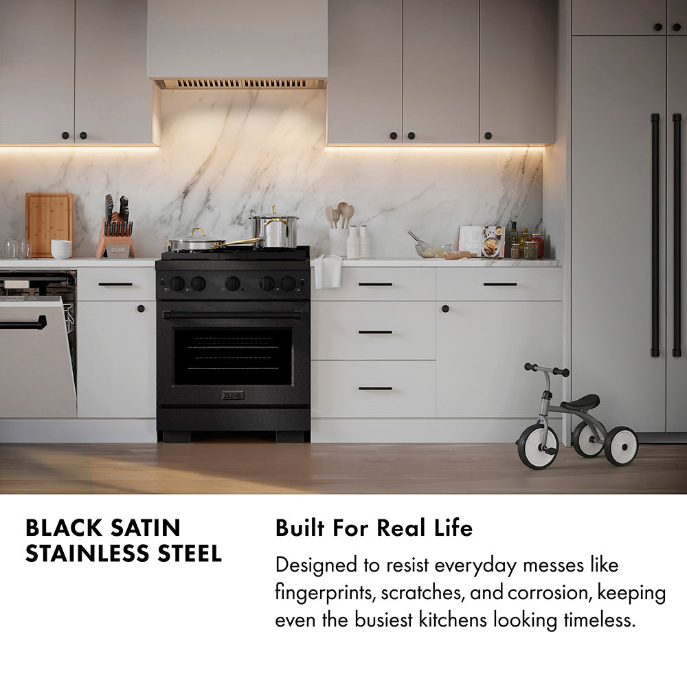 ZLINE Designer Collection 36 in. 5.2 cu. ft. Paramount Dual Fuel Range with 6 Burner Gas Cooktop and Electric Convection Oven in Black Satin Stainless Steel with Matte Black and Champagne Bronze Accents (SDRBSZ-36-MBCB)