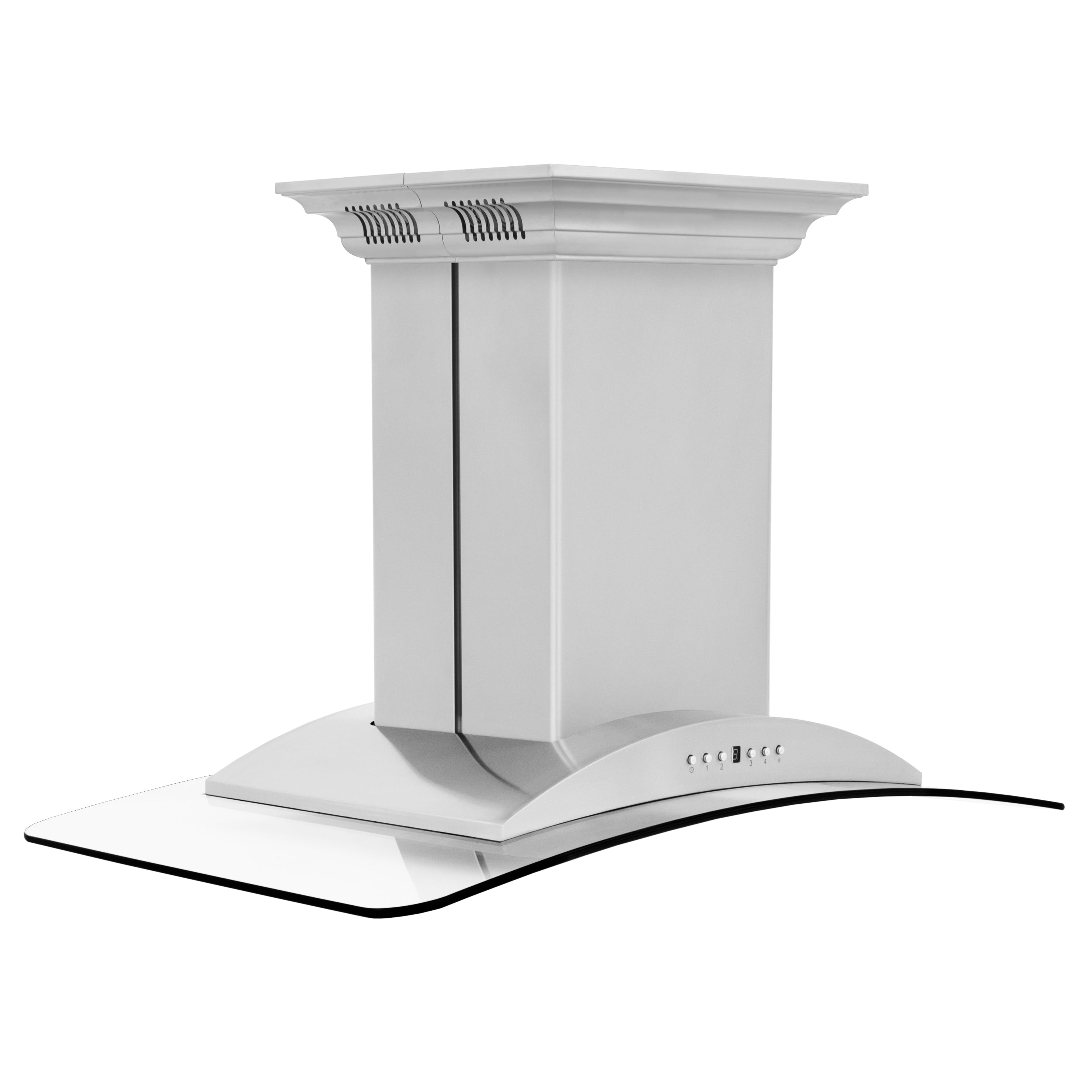 36" ZLINE CrownSoundâ¢Ducted Vent Island Mount Range Hood in Stainless Steel with Built-in Bluetooth Speakers (GL9iCRN-BT-36)