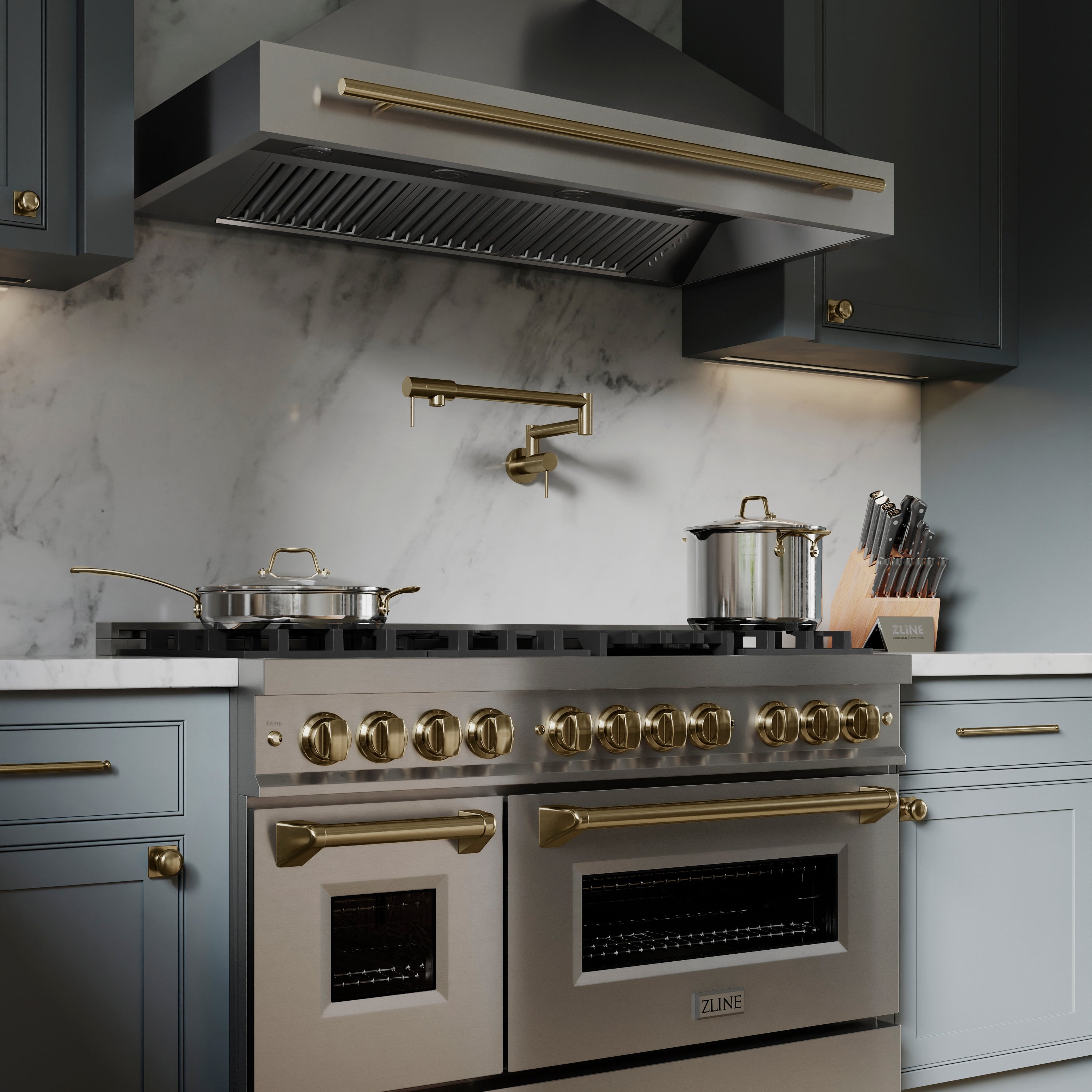 ZLINE Autograph Edition 48 in. Stainless Steel Range Hood with Stainless Steel Shell and Champagne Bronze Handle (8654STZ-48-CB)