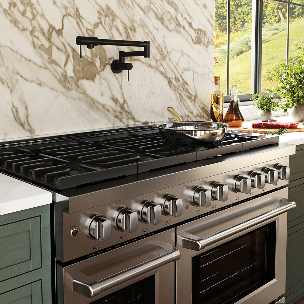 ZLINE 48 in. 6.7 cu. ft. Paramount Dual Fuel Range with 8 Burner DuoPro™ Cooktop and Dual Ovens in Black Stainless Steel (PSDRB-48)
