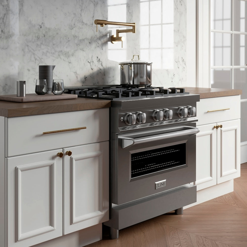 ZLINE 30 in. 4.0 cu. ft. Legacy Dual Fuel Range with 4 Burner Gas Cooktop and Electric Convection Oven in Stainless Steel (RA30)