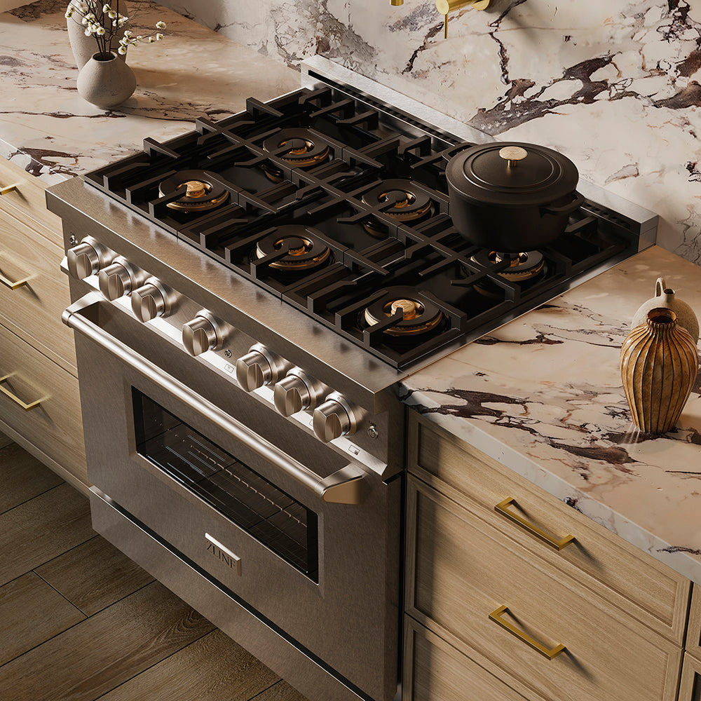 ZLINE 36 in. 5.2 cu. ft. Classic Dual Fuel Range with 6 Burner DuoPro™ Cooktop and Electric Convection Oven in Satin Stainless Steel (PCDRS-36)