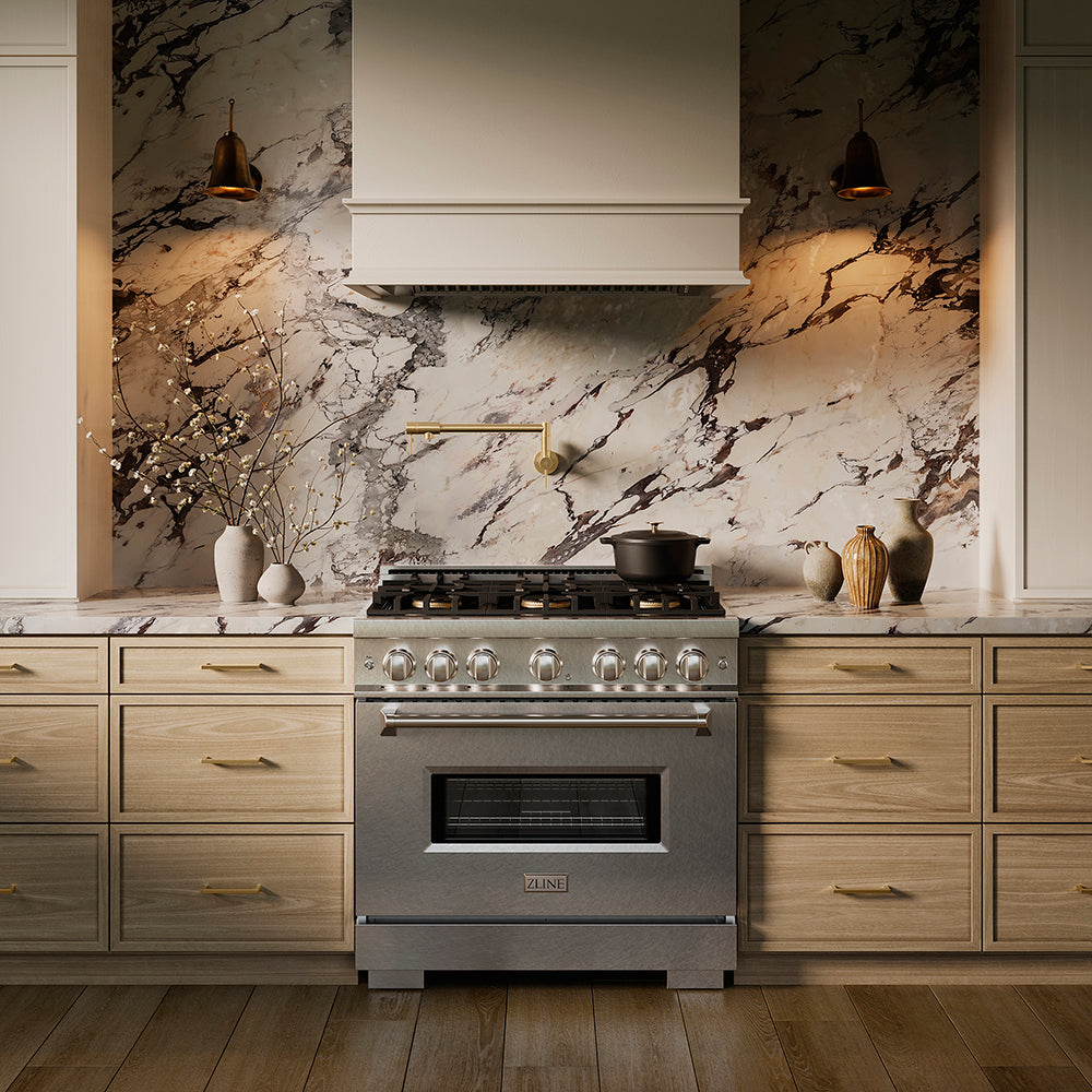 ZLINE 36 in. 5.2 cu. ft. Classic Gas Range with 6 Burner DuoPro™ Cooktop and Convection Gas Oven in Satin Stainless Steel (PCGRS-36)