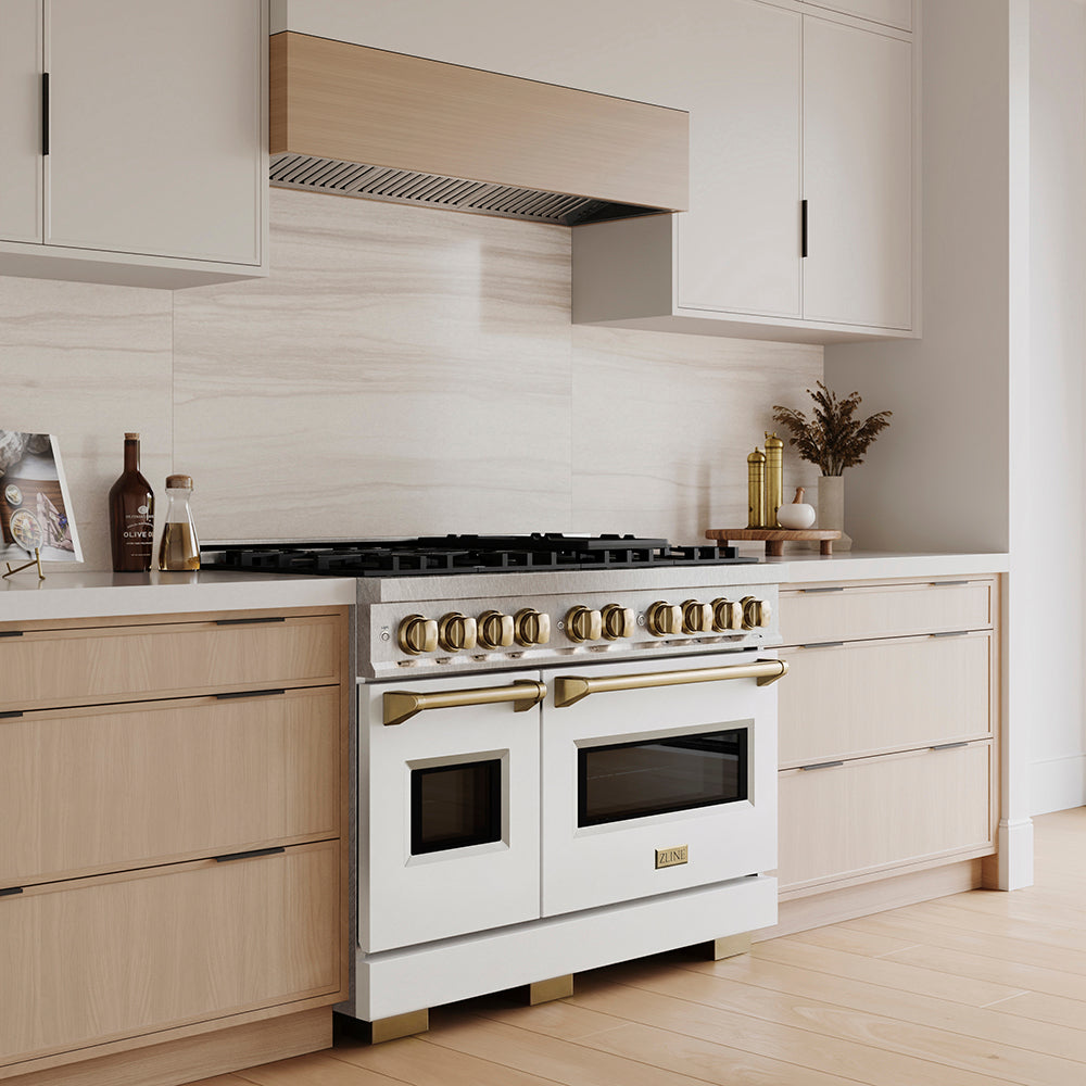 ZLINE Autograph Edition 48 in. 6.7 cu. ft. Classic Dual Fuel Range with 8 Burner DuoPro™ Cooktop and Dual Ovens in Stainless Steel and Champagne Bronze Accents (PCDRZ-48-CB)